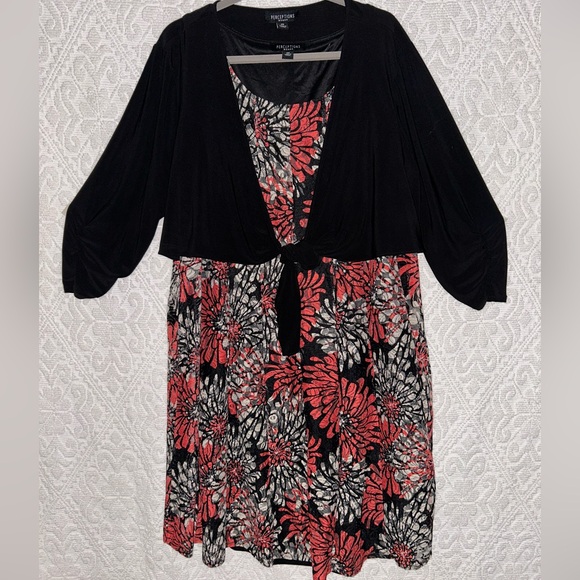 Perceptions Dresses & Skirts - Black and orange lace textured tank dress with black knotted at waist jacket